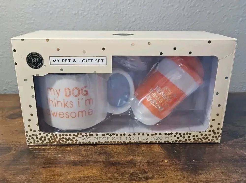 My Pet and I Gift Set Coffee Cup Mug and Dog Play Toy Orange White